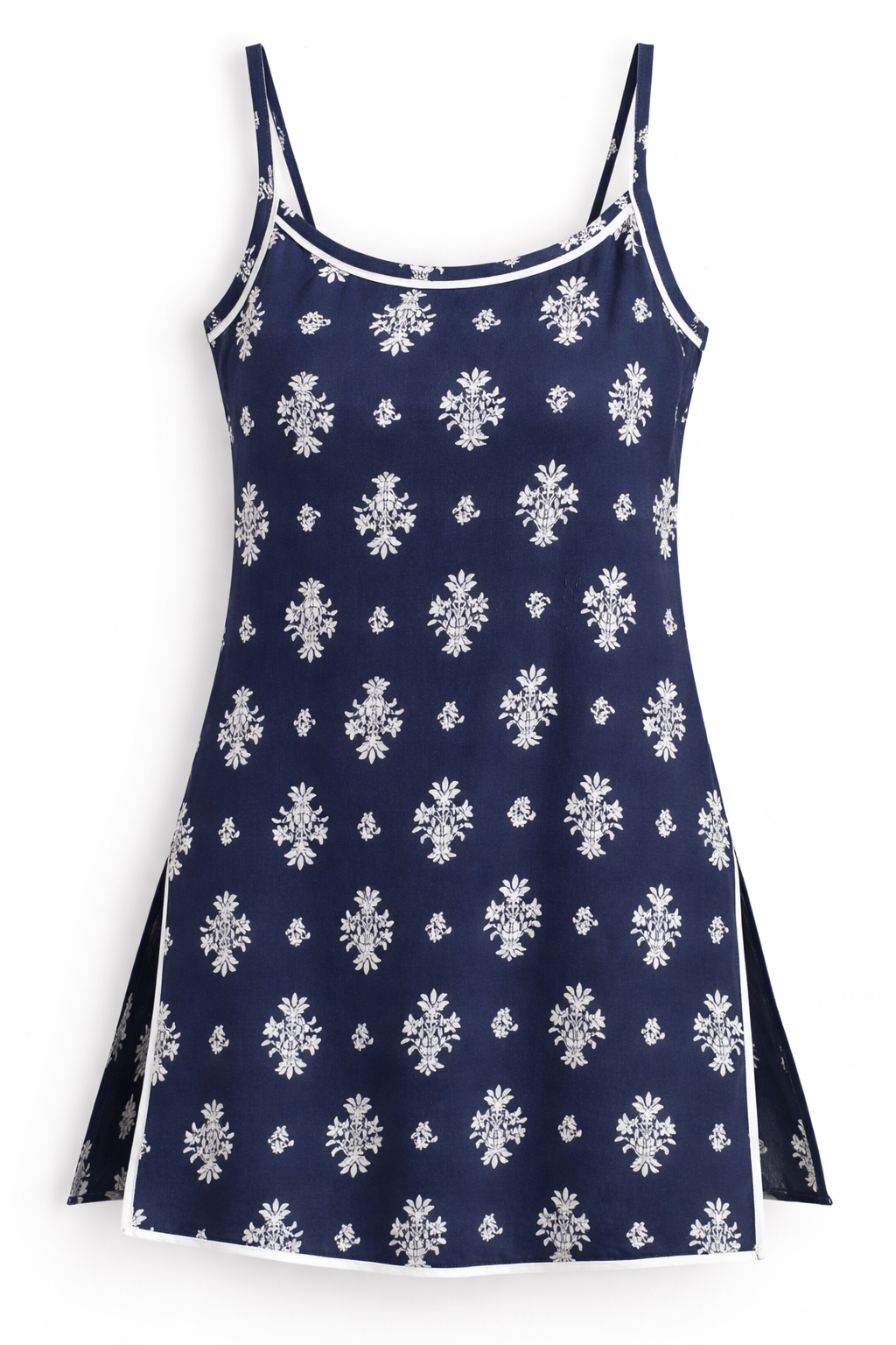 Elegant Navy Blue Floral Sleeveless Kurti