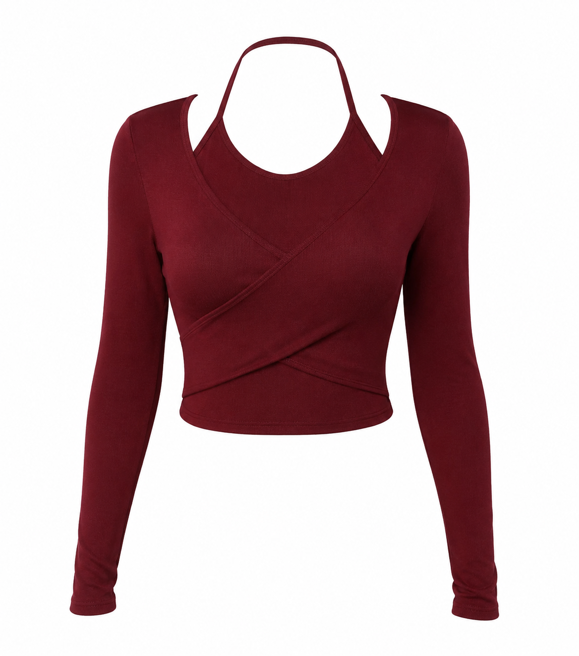 Wine Red Cross Wrap Crop Top