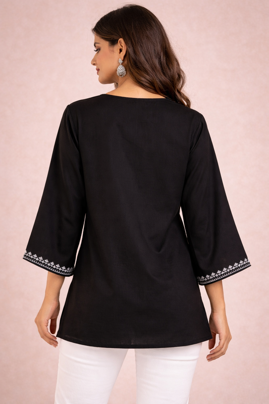 Elegant Black Embroidered Tunic Top