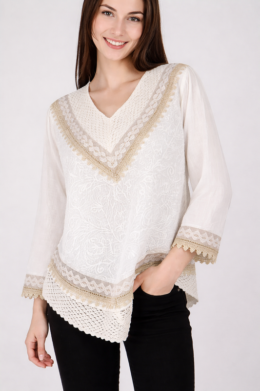 Elegant White Lace V-Neck Boho Top for Women