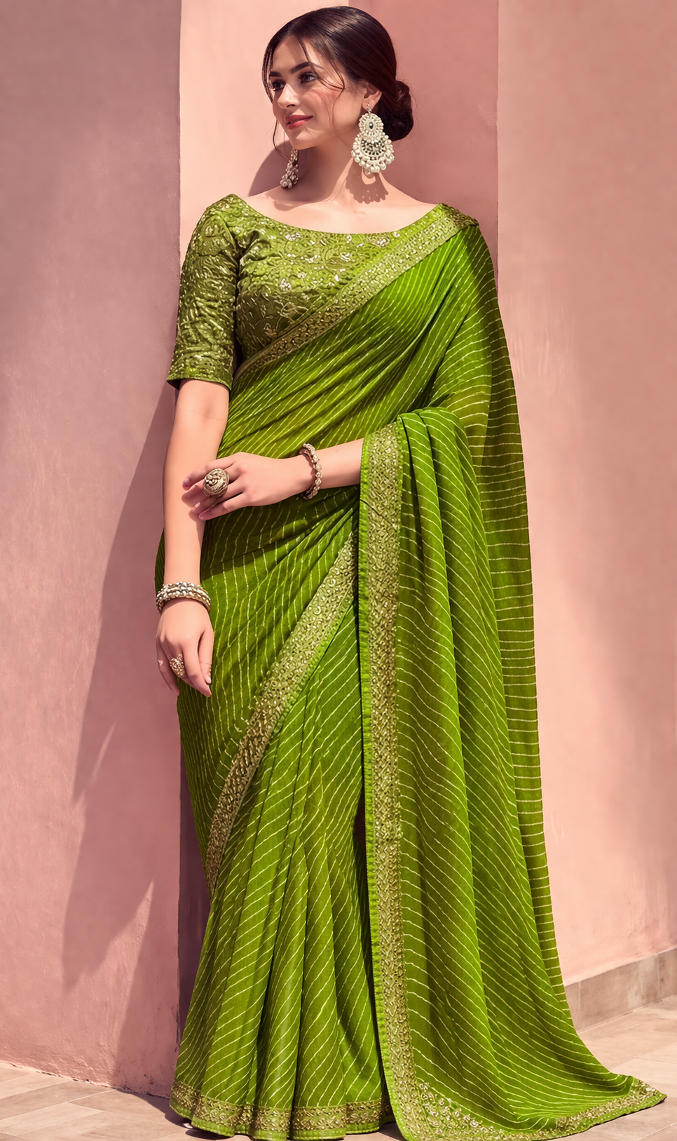 Royal Olive Green Designer Saree with Embroidered Blouse