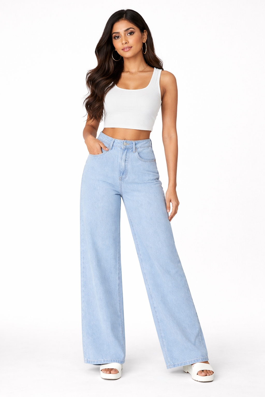 Women’s High Waist Bell Bottom Jeans – Light Blue Flared Denim