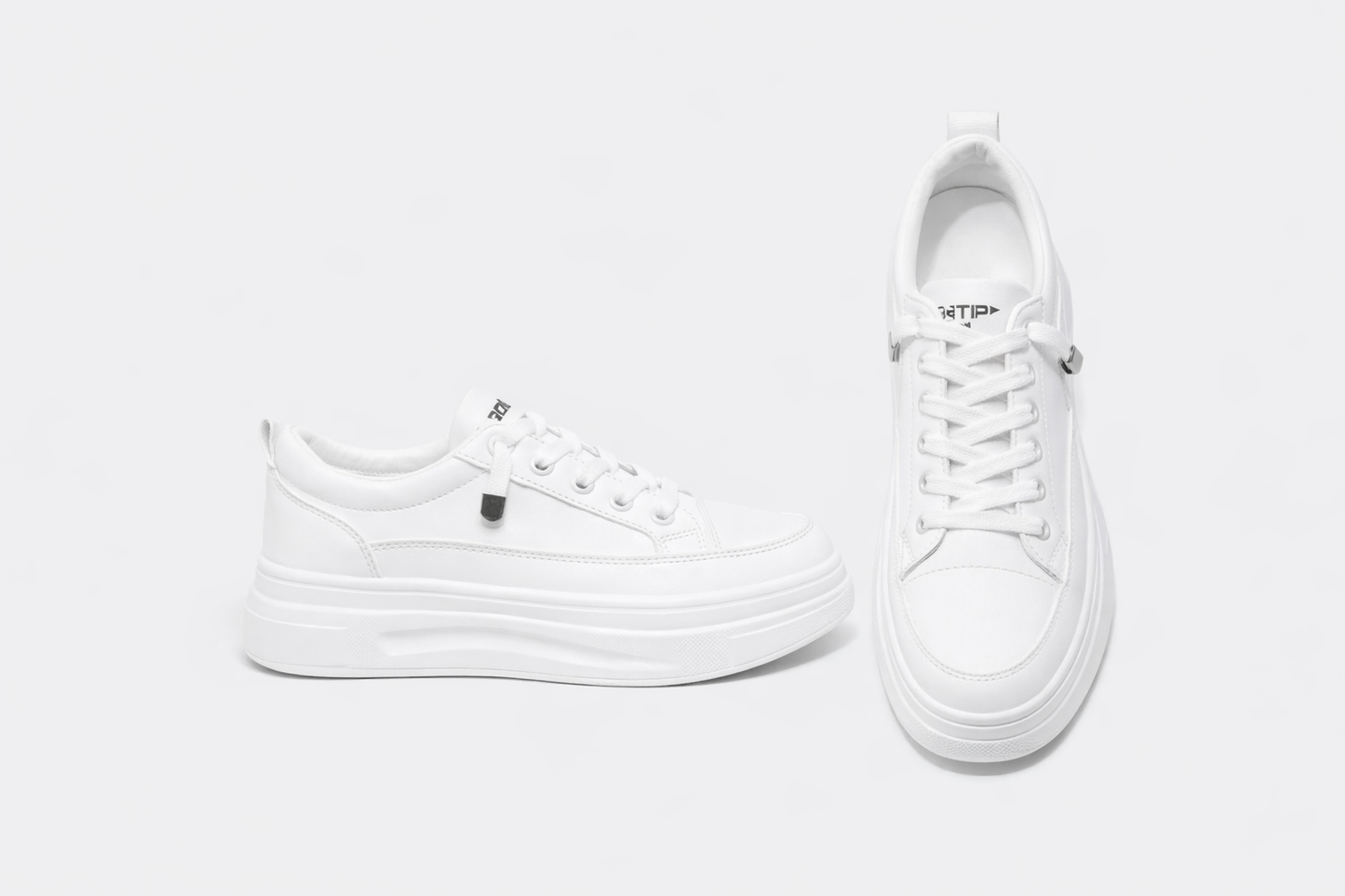 Minimalist White Platform Sneakers – Casual Chunky Sole Lace-Up Shoes