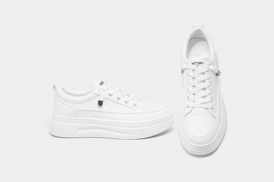 Minimalist White Platform Sneakers – Casual Chunky Sole Lace-Up Shoes