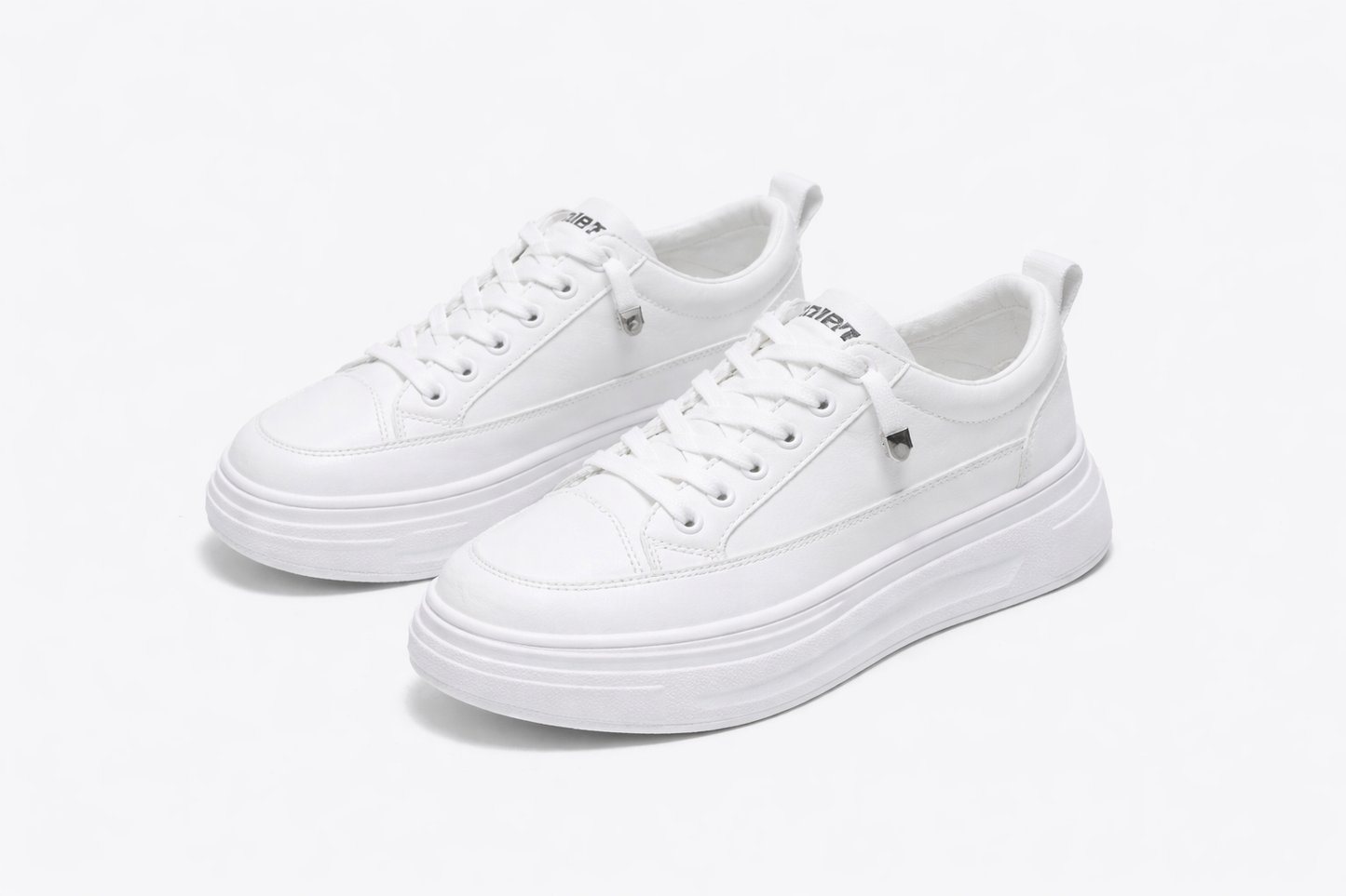 Minimalist White Platform Sneakers – Casual Chunky Sole Lace-Up Shoes