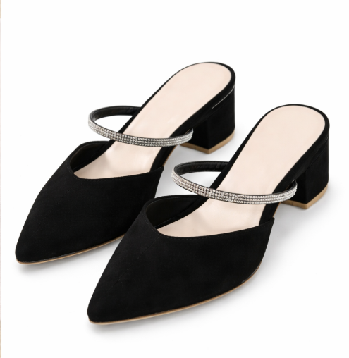 Elegant Pointed-Toe Rhinestone Strap Mule Heels for Women