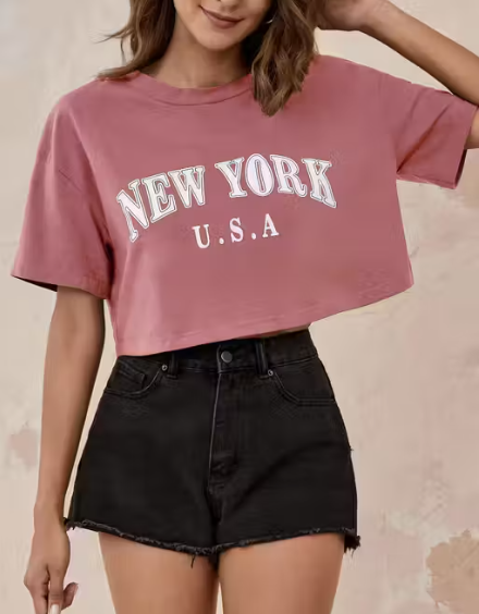 Trendy New York Print Crop T-Shirt