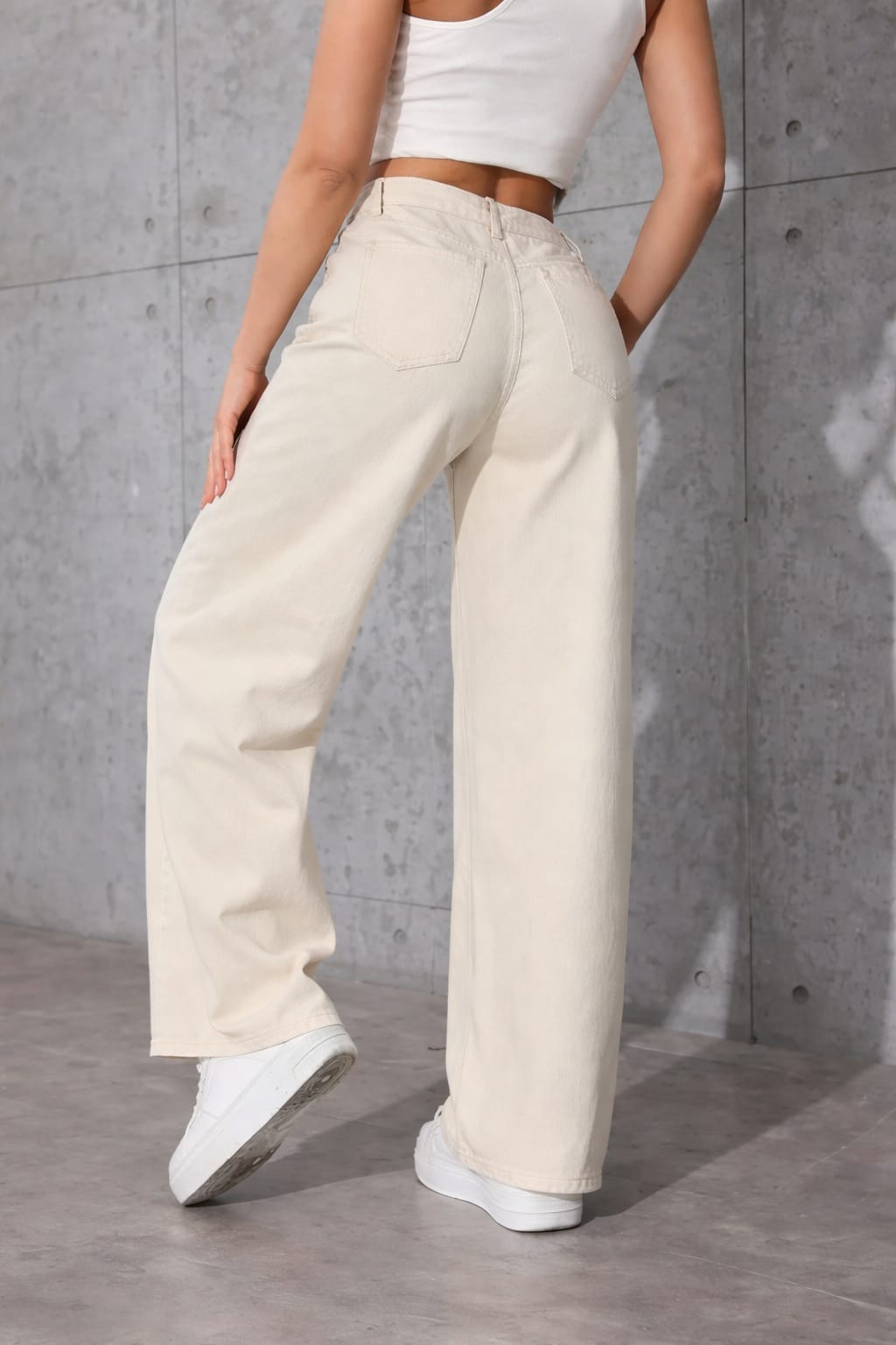 Women’s High-Waist Wide Leg Beige Denim Jeans
