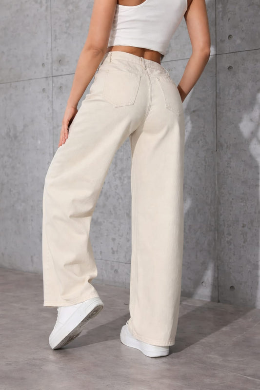 Women’s High-Waist Wide Leg Beige Denim Jeans