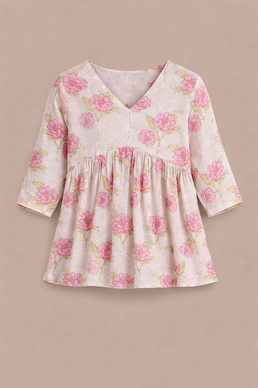 Floral V-Neck Casual Kurti Top